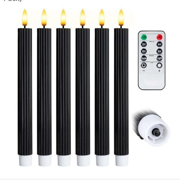 Black Flameless Taper Candles with Remote Set 6 NIB - Picture 1 of 3